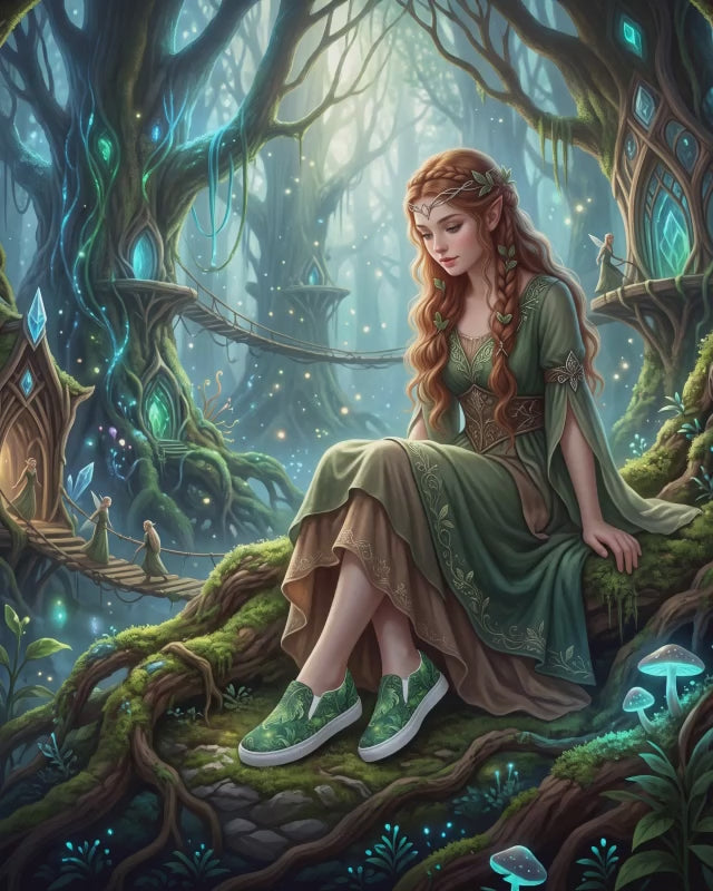 Forest Elf Slip-On Shoes | Green Fantasy Canvas Sneakers