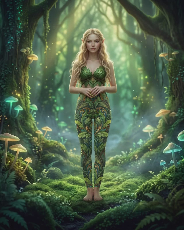 Forest Elf Yoga Leggings | Enchanted Botanical Woodland | High-Waisted Activewear
