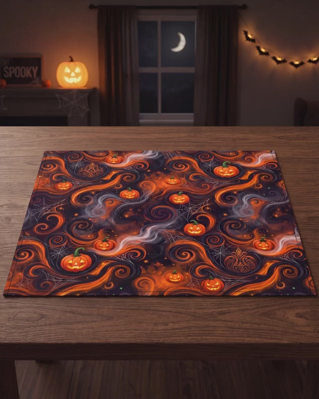 Halloween Placemats Set of 4 – Orange & Black Jack-O’-Lantern Table Decor