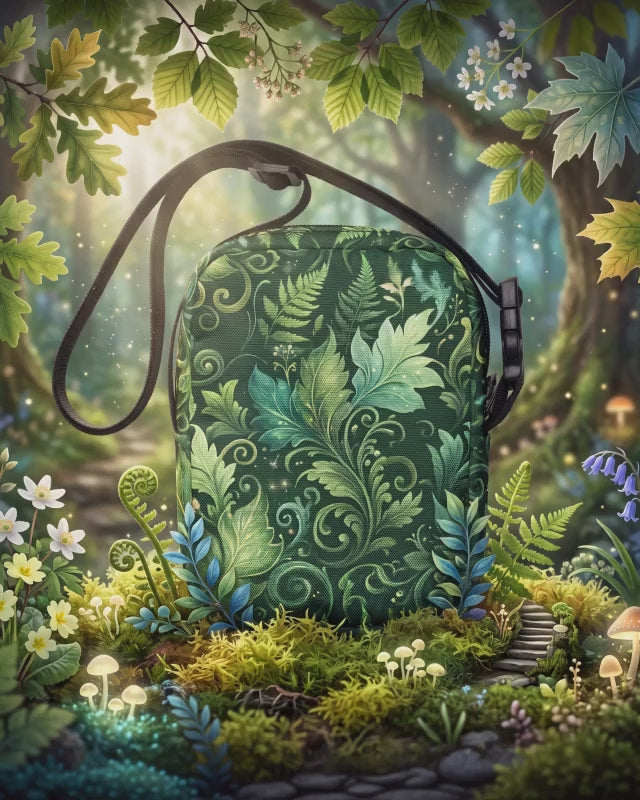 Forest Elf Utility Crossbody Bag – Enchanted Green Leaf & Vine Pattern