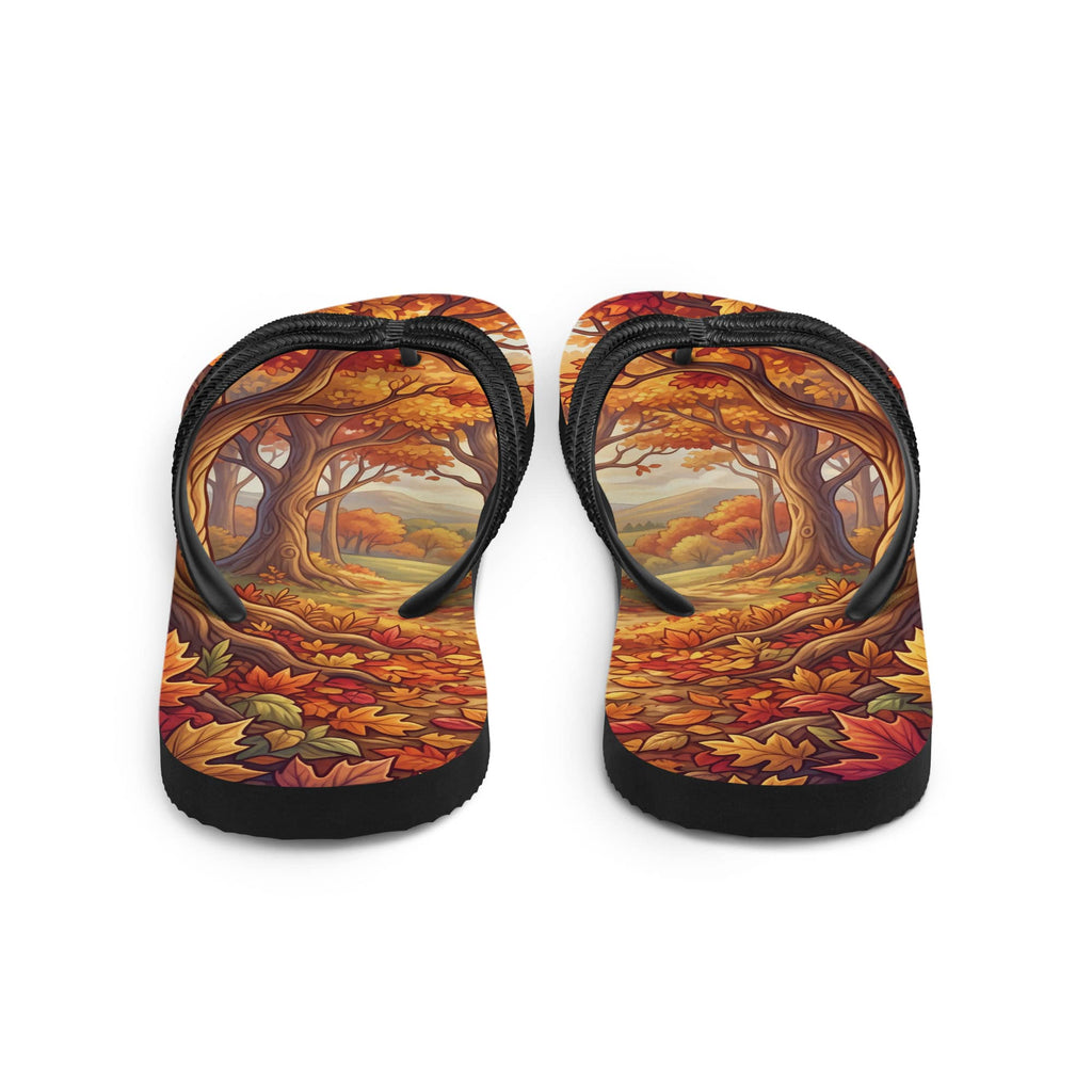 SUBLIMATION Autumn Forest Flip Flops, Fall Foliage Woodland Sandals