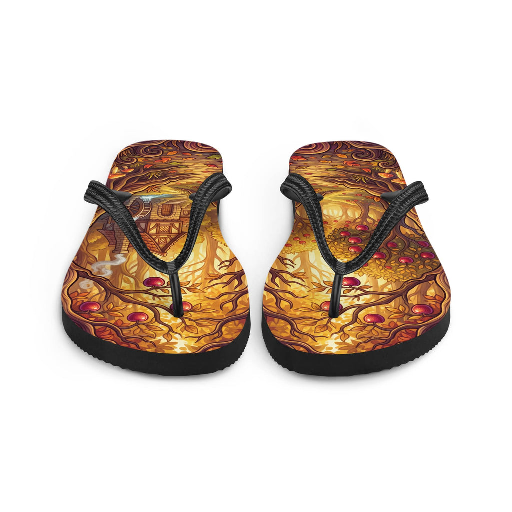 SUBLIMATION Fall Apple Orchard Flip Flops | Cozy Autumn Cider Mill Cottagecore Sandals