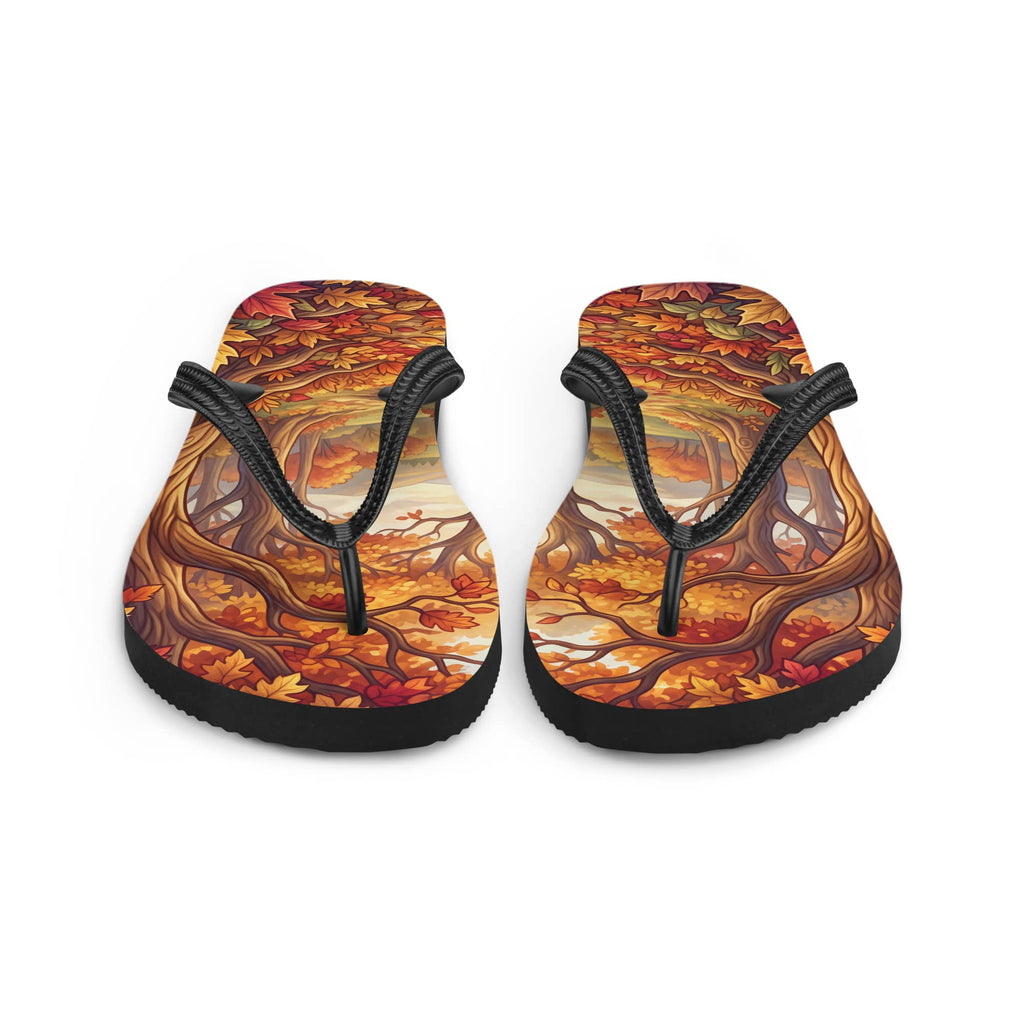 SUBLIMATION Autumn Forest Flip Flops, Fall Foliage Woodland Sandals