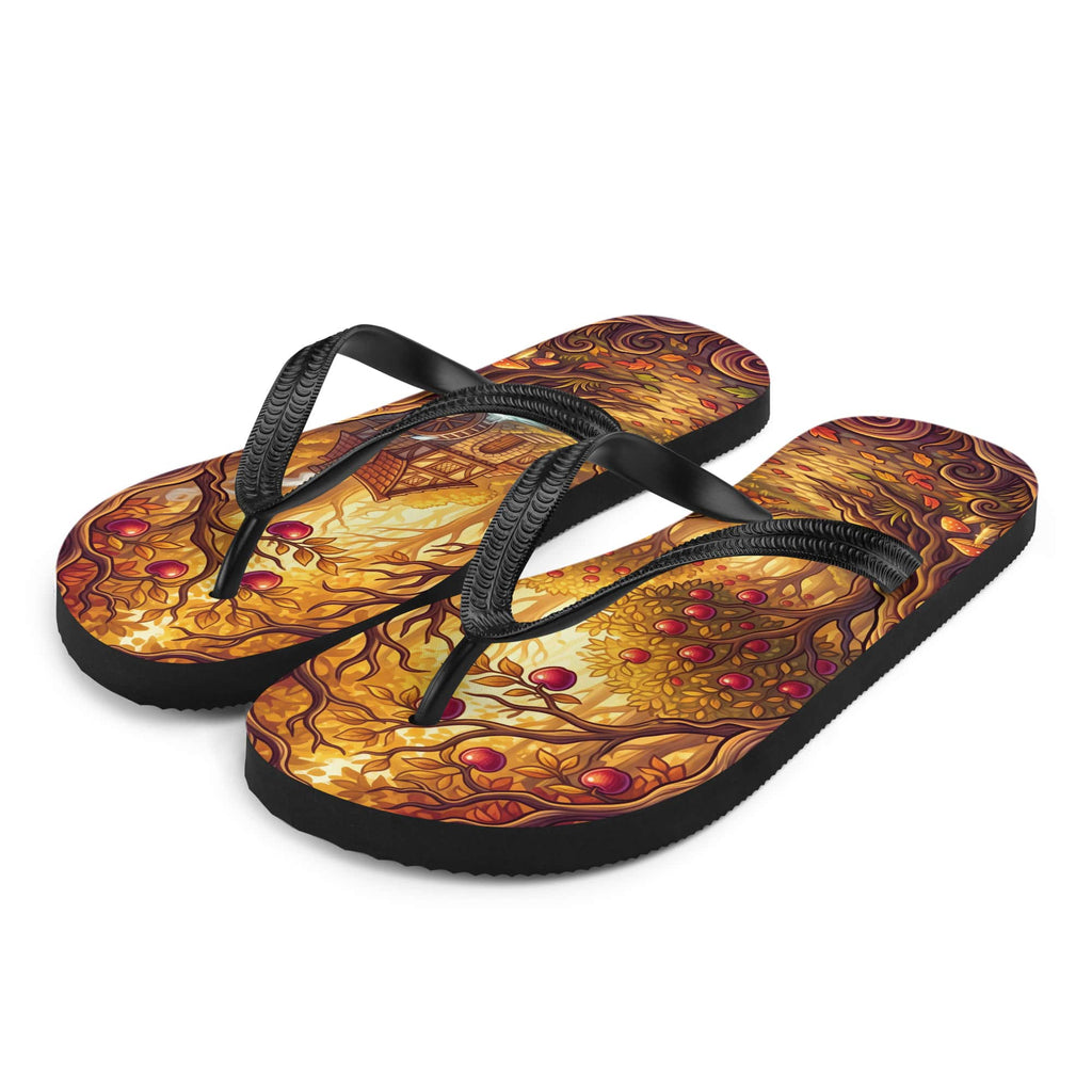 SUBLIMATION Fall Apple Orchard Flip Flops | Cozy Autumn Cider Mill Cottagecore Sandals