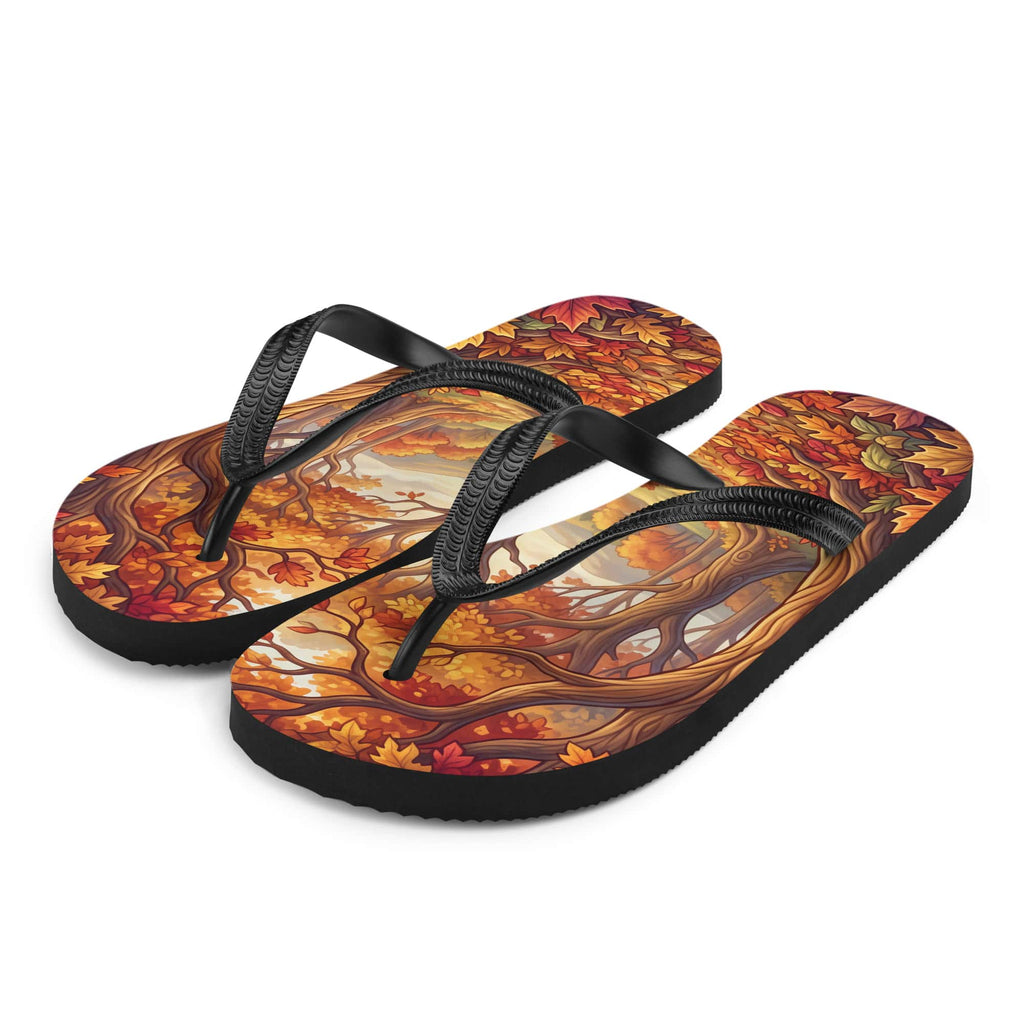 SUBLIMATION Autumn Forest Flip Flops, Fall Foliage Woodland Sandals
