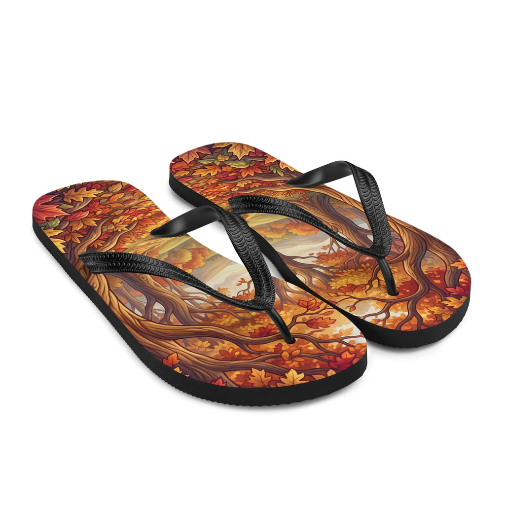 SUBLIMATION Autumn Forest Flip Flops, Fall Foliage Woodland Sandals
