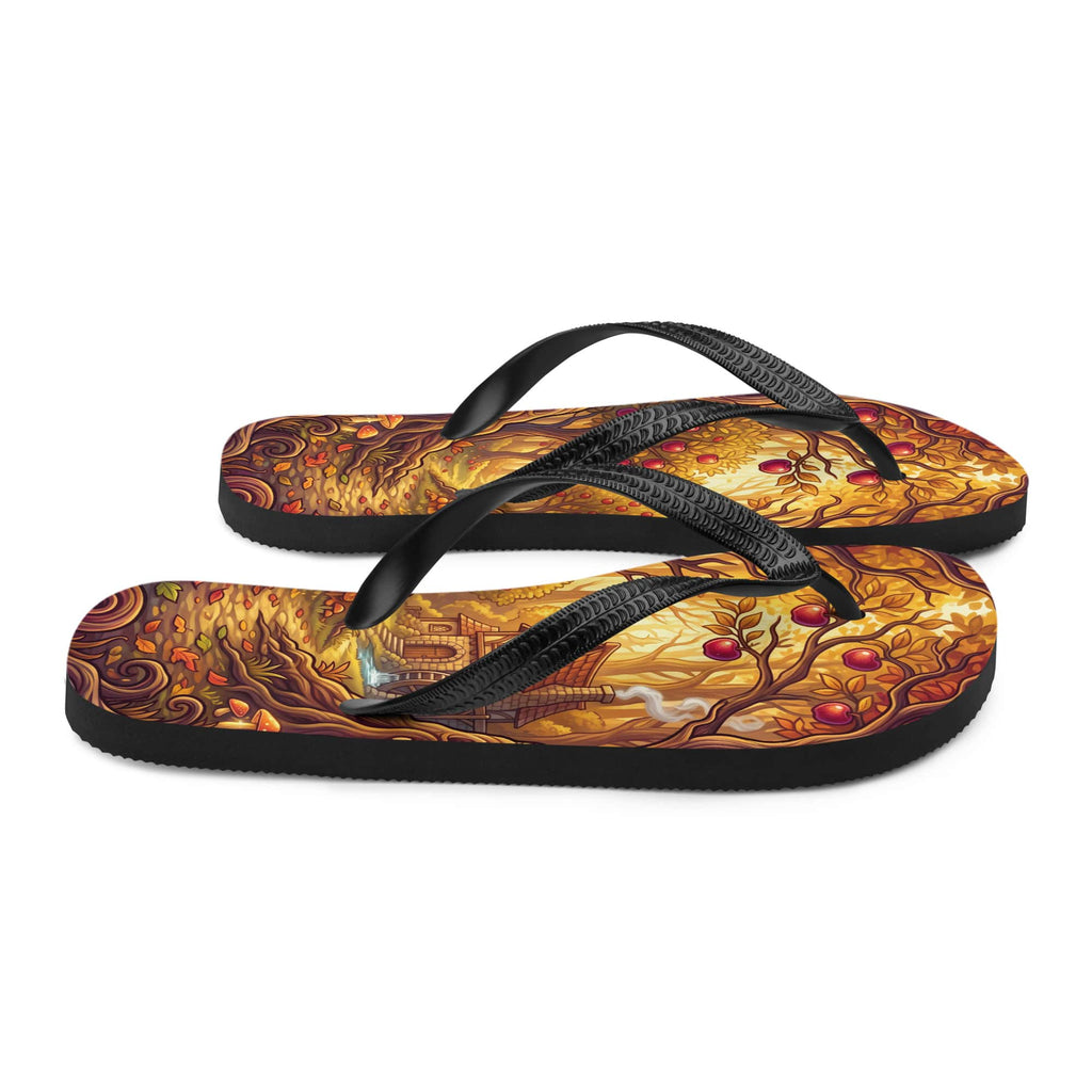 SUBLIMATION Fall Apple Orchard Flip Flops | Cozy Autumn Cider Mill Cottagecore Sandals