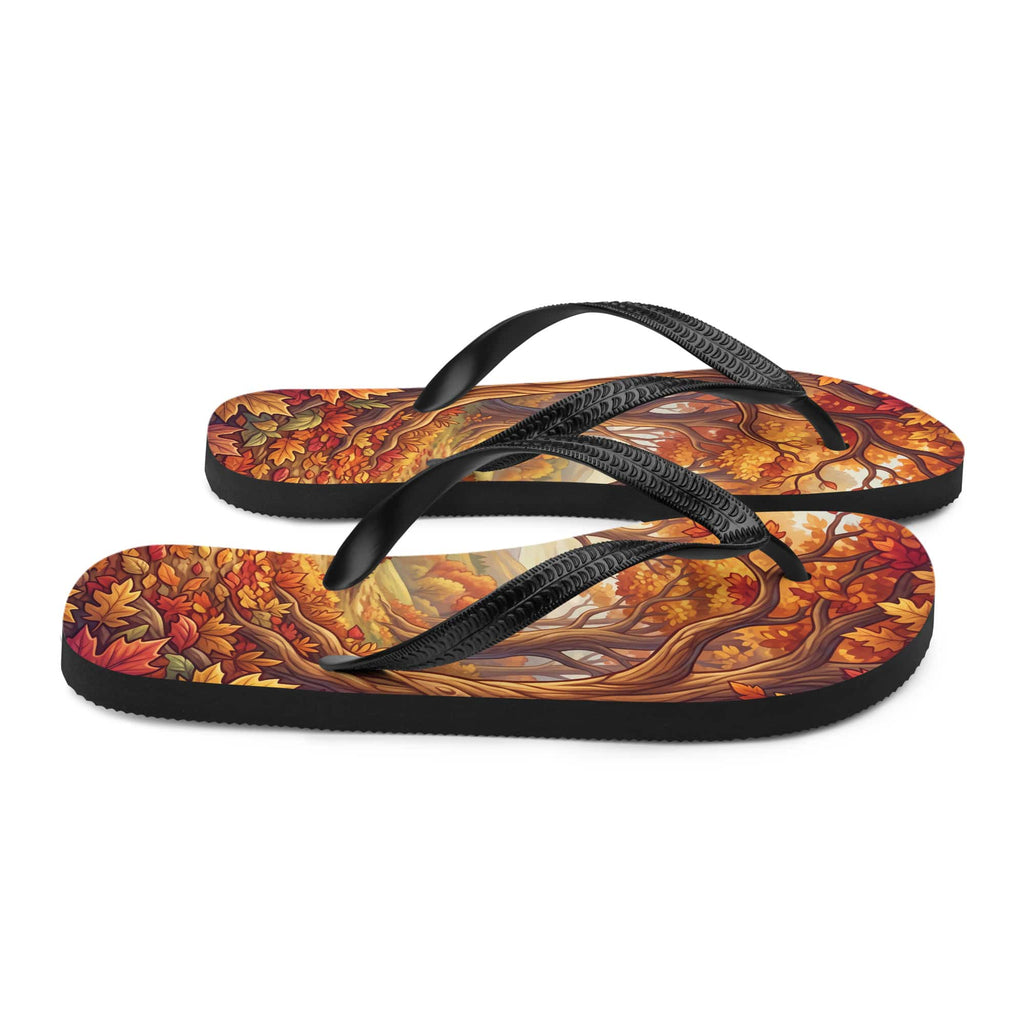 SUBLIMATION Autumn Forest Flip Flops, Fall Foliage Woodland Sandals