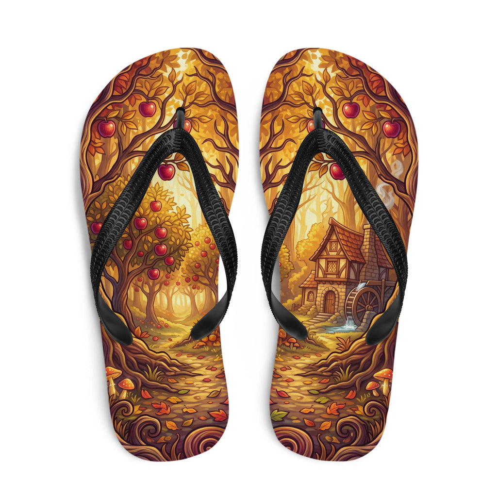SUBLIMATION Fall Apple Orchard Flip Flops | Cozy Autumn Cider Mill Cottagecore Sandals