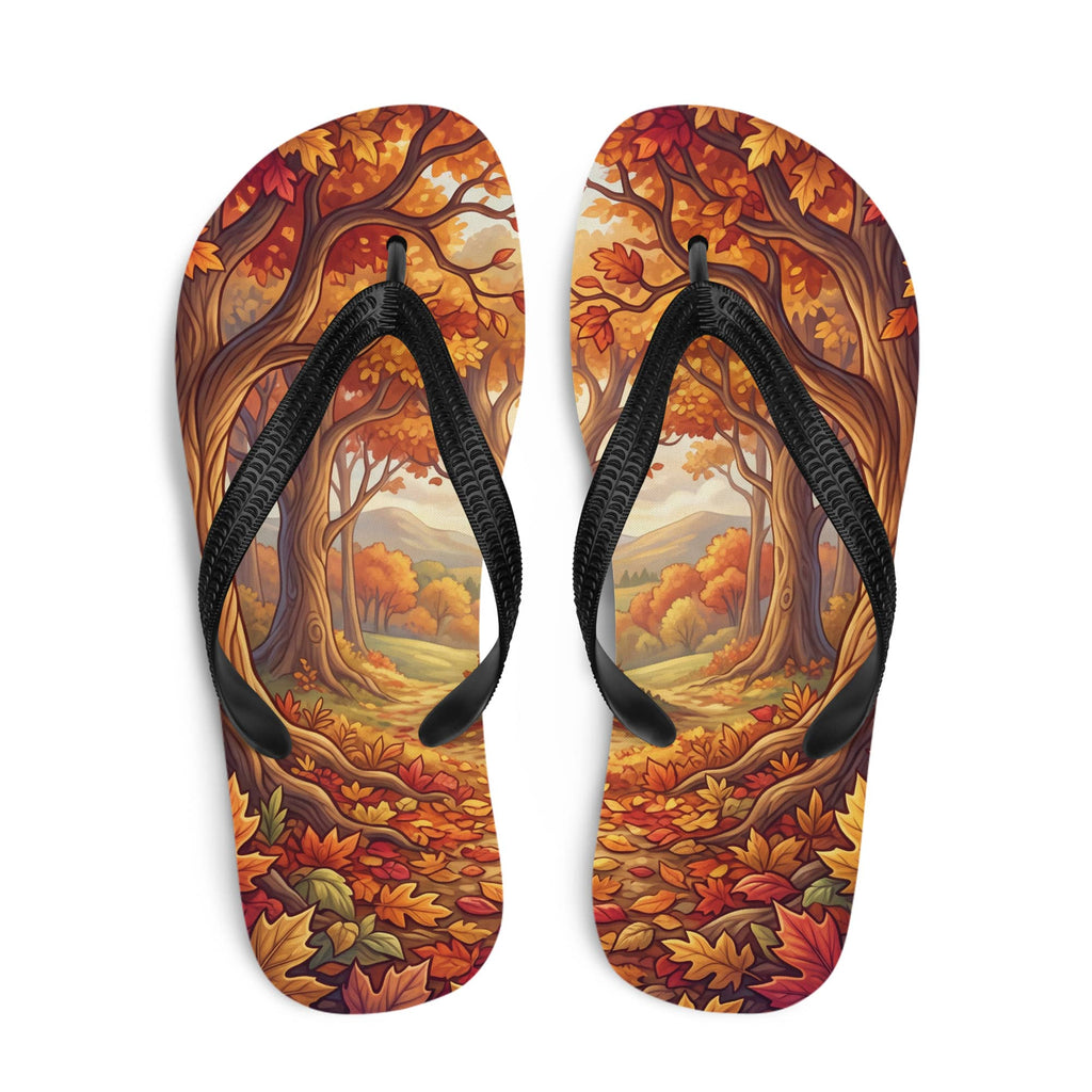 SUBLIMATION Autumn Forest Flip Flops, Fall Foliage Woodland Sandals